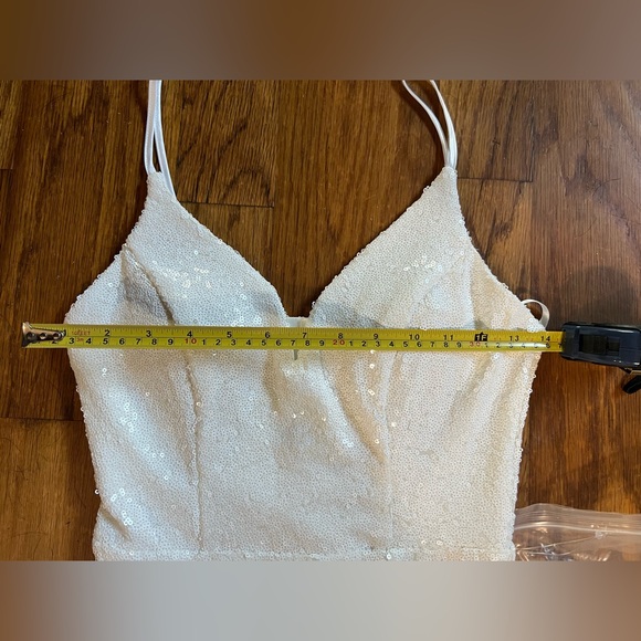 B. Smart White Sequin Gown with Slit & Adjustable Straps — Size 3/4, NWOT - Picture 16 of 16